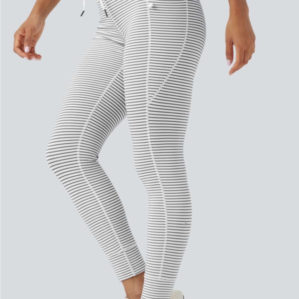 HALARA High Waisted Drawstring Striped Yoga Leggings with pockets